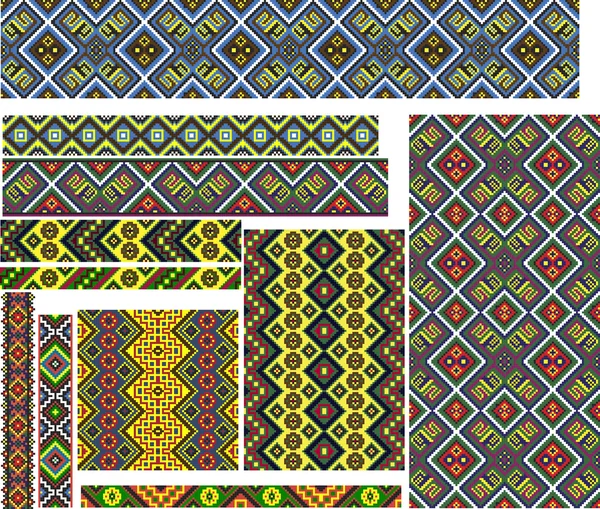 Conjunto de patrones geométricos étnicos coloridos para la puntada del bordado — Archivo Imágenes Vectoriales