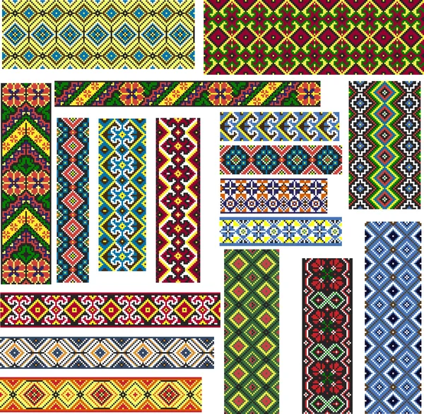 Conjunto de patrones étnicos sin costura para la puntada del bordado — Archivo Imágenes Vectoriales