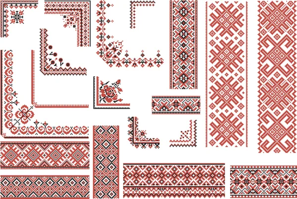 Red and Black Patterns for Embroidery Stitch — Διανυσματικό Αρχείο