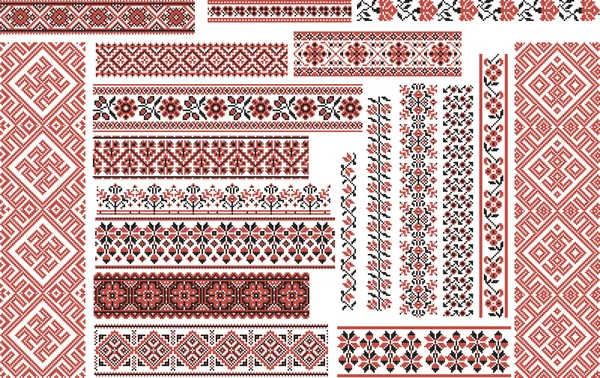 Satz ethnischer Muster für Stickereistiche — Stockvektor