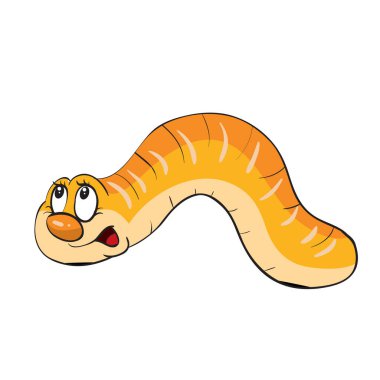 şirin solucan karakteri, çizgi film çizimi, beyaz arkaplanda izole nesne, vektör, eps