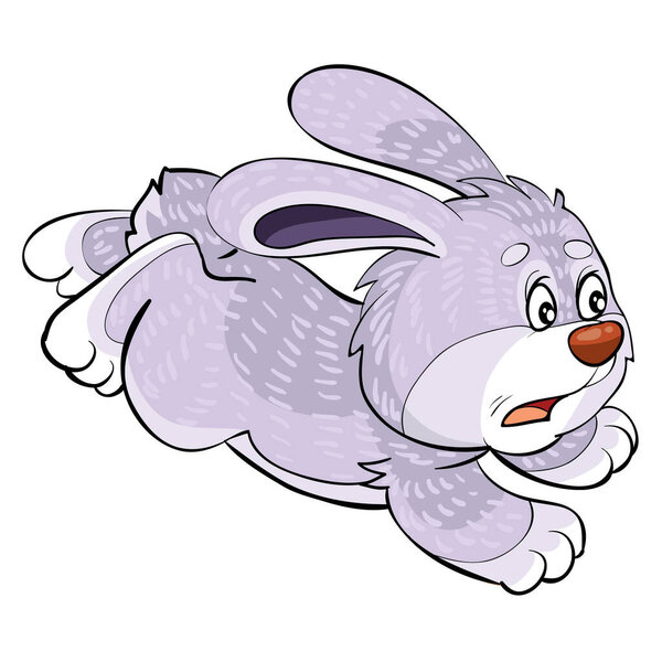 напуганный заяц убегает от кого-то, мультяшная иллюстрация, изолированный объект на белом фоне, вектор, eps