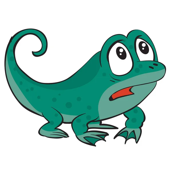 可爱而害怕的翡翠蜥蜴 卡通画 白色背景上的孤立物体 — 图库矢量图片