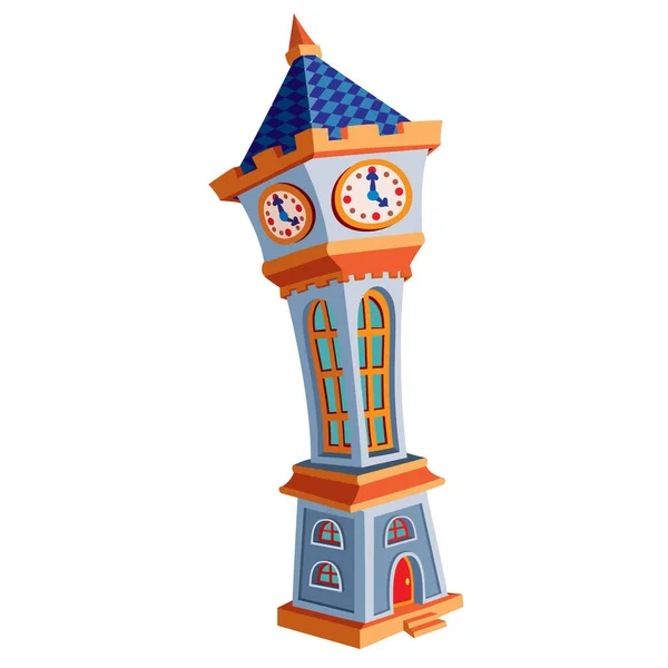 Torre Relógio Cidade Inclinada Ilustração Dos Desenhos Animados Objeto Isolado —  Vetores de Stock