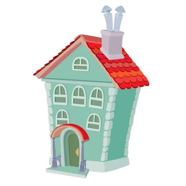 屋根裏部屋とパイプ 漫画のイラスト 白い背景に孤立したオブジェクト ベクトル Epsを持つ2階建ての家 — ストックベクタ