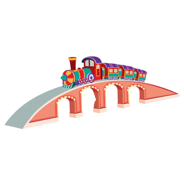 Stoomlocomotief Brug Geïsoleerd Object Witte Achtergrond Cartoon Illustratie Vector Eps — Stockvector