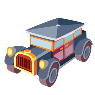 Çadır çatılı retro araba, karikatür çizimi, beyaz arka planda izole nesne, vektör, eps