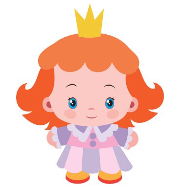 Düz stil tacıyla sevimli prenses, karikatür çizimi, beyaz arka planda izole nesne, vektör, ep