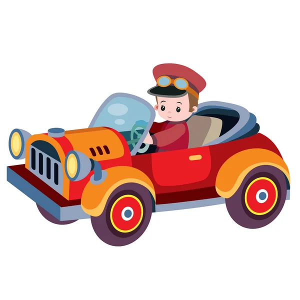 Retro Auto Zonder Dak Met Chauffeur Cartoon Illustratie Geïsoleerd Object — Stockvector