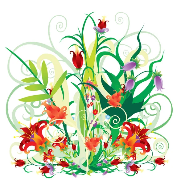 Hermoso Macizo Flores Diferentes Flores Decorativas Objeto Aislado Sobre Fondo — Archivo Imágenes Vectoriales