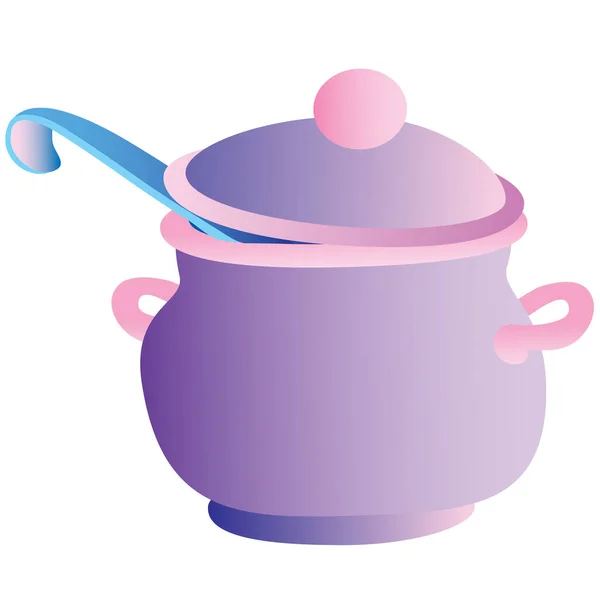 Purple Saucepan Ladle Cartoon Illustration Isolated Object White Background Vector — Vettoriale Stock