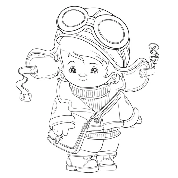 Outline Cute Pilot Coloring Book Cartoon Illustration Isolated Object White — Stockvector