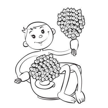 Çizim karikatürleri, yaşlı büyükbaba iki huş ağacı süpürgesi, boyama kitabı ve beyaz arkaplan vektör çiziminde izole edilmiş bir nesneyle bir havuzda buharlaşmıştı.