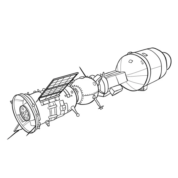 Skiss Rymdskepp Målarbok Tecknad Illustration Isolerat Objekt Vit Bakgrund Vektor — Stock vektor