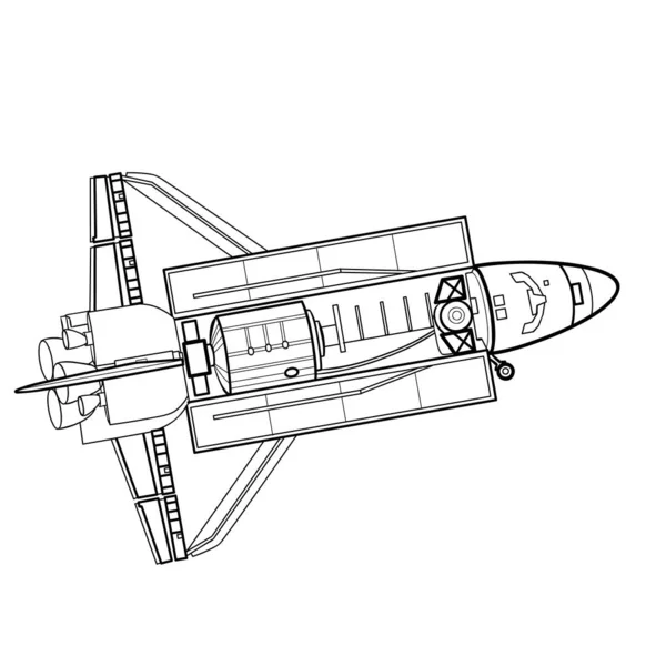 Skiss Rymdskepp Målarbok Tecknad Illustration Isolerat Objekt Vit Bakgrund Vektor — Stock vektor