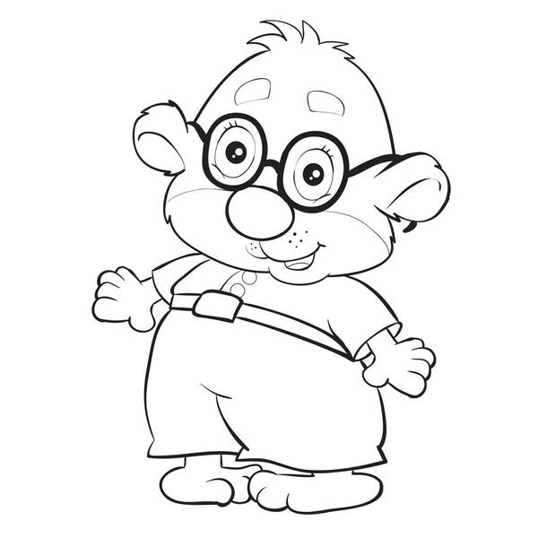 Schizzo Personaggio Orso Che Indossa Occhiali Pantaloni Libro Colorare Oggetto — Vettoriale Stock