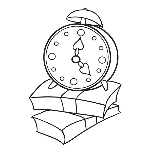 Sketch Alarm Clock Stands Banknotes Coloring Book Cartoon Illustration Isolated — Vettoriale Stock