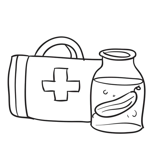Sketch Jar Cucumbers Stands Next First Aid Kit Coloring Book — Vettoriale Stock