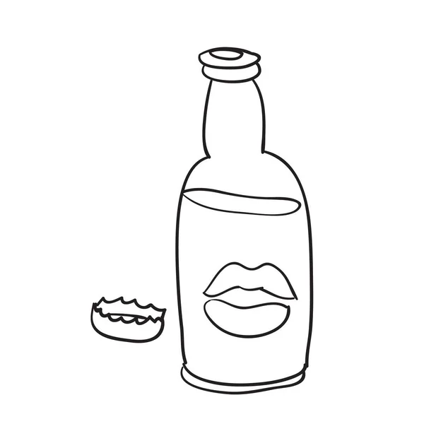 Sketch Beer Bottle Lipstick Imprint Coloring Book Cartoon Illustration Isolated — 스톡 벡터