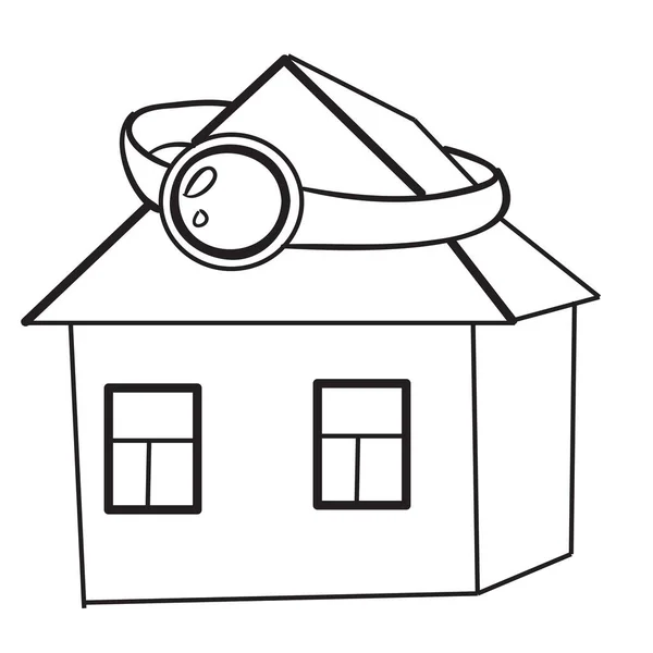 Skizze Ein Haus Und Ein Ehering Auf Dem Dach Malbuch — Stockvektor