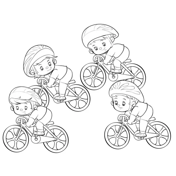 Σκίτσο Τέσσερις Ποδηλάτες Συμμετέχουν Στο Διαγωνισμό Απομονωμένο Αντικείμενο Λευκό Φόντο — Διανυσματικό Αρχείο