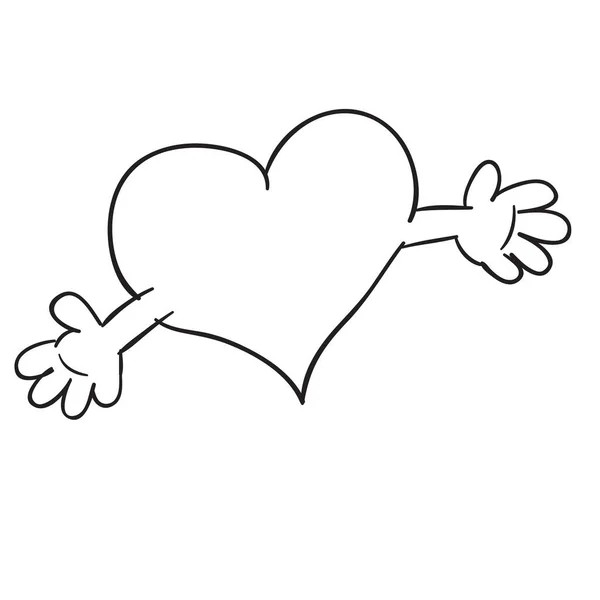Έννοια Σκίτσο Καρδιά Χέρια Εικονογράφηση Κινουμένων Σχεδίων Απομονωμένο Αντικείμενο Λευκό — Διανυσματικό Αρχείο