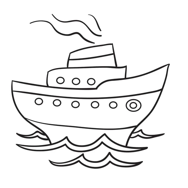 Croquis Gros Bateau Sur Eau Coloriage Objet Isolé Sur Fond — Image vectorielle