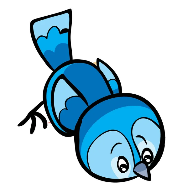 Pássaro Azul Olhando Para Baixo Com Interesse Desenho Animado Ilustração — Vetor de Stock