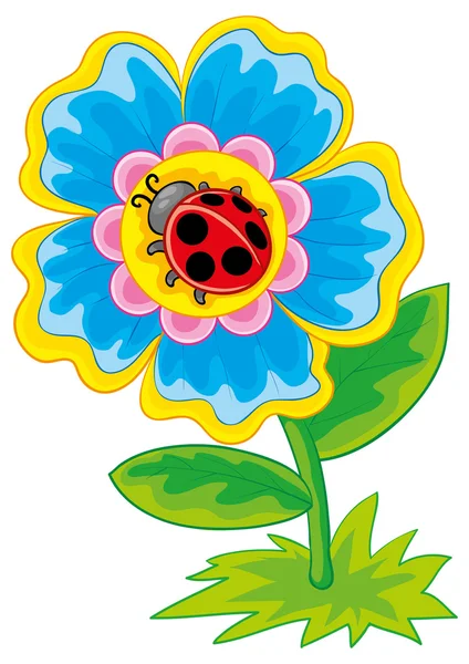 Mariquita se encuentra en flor — Vector de stock