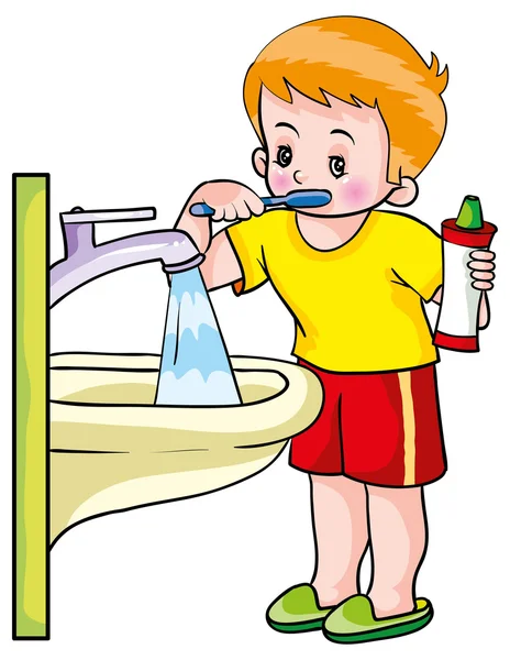 Jongen wassen tanden — Stockvector