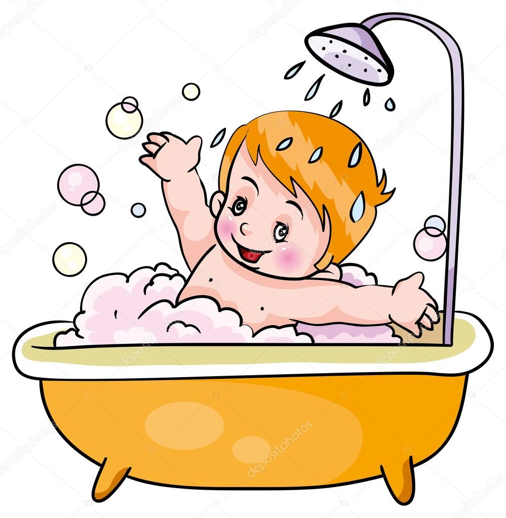 Ilustración de una niña que lava su baño — Vector de stock ...