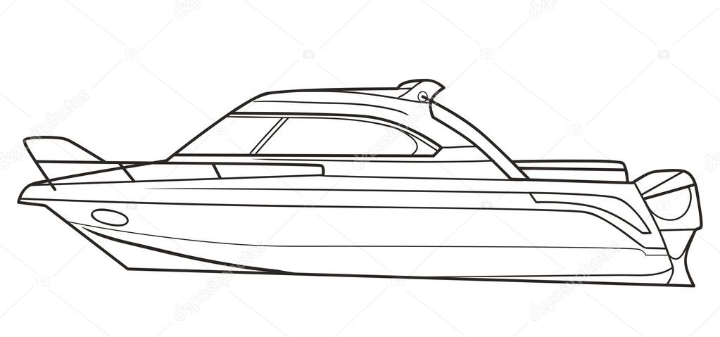 Motor boat sketch coloring book isolated object Vector Image