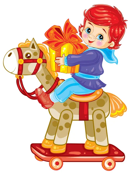 Niño de dibujos animados con pony — Vector de stock