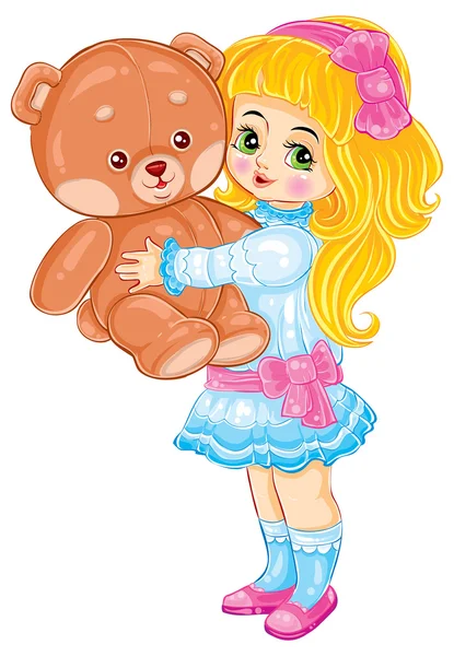 Chica de dibujos animados con oso — Vector de stock