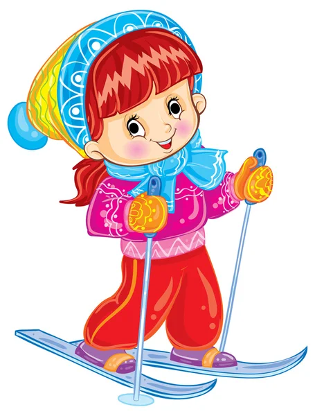 Cartoon girl skiing — Stock Vector