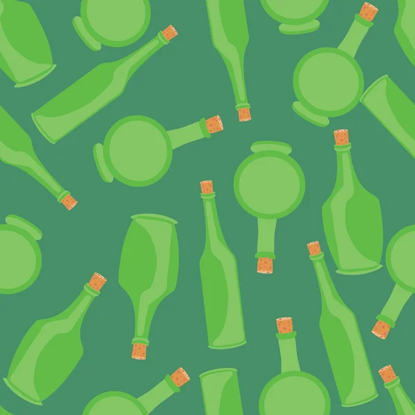 Pattern with green bottles — Stock Vector