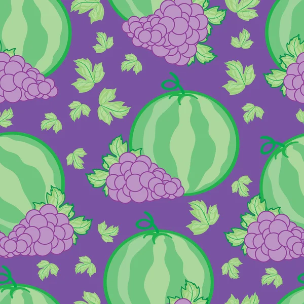 Motif sans couture avec pastèque et raisins — Image vectorielle