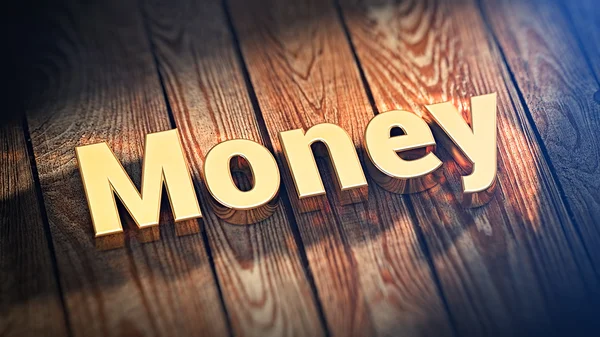Λέξη χρήματα σε ξύλινες σανίδες — Φωτογραφία Αρχείου