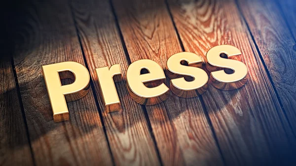 Word Press op houten planken — Stockfoto