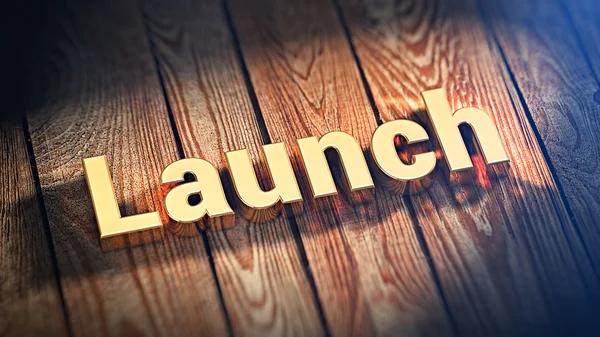 Word Launch on wood planks — Stock Photo, Image