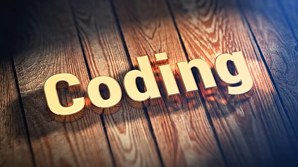 Kata Coding pada papan kayu — Stok Foto
