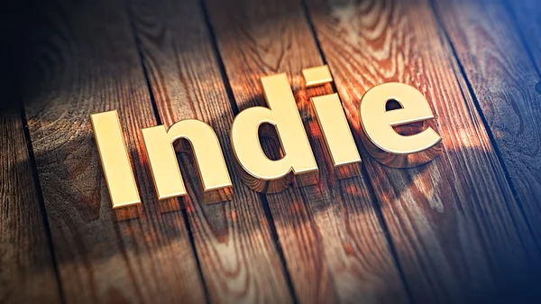 Word Indie op houten planken — Stockfoto