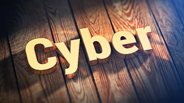 Palavra Cyber em tábuas de madeira — Fotografia de Stock