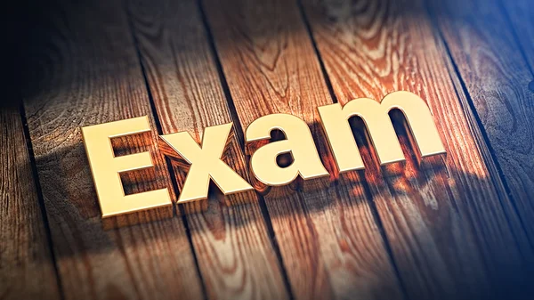 Word Exam on wood planks — Stock Photo, Image