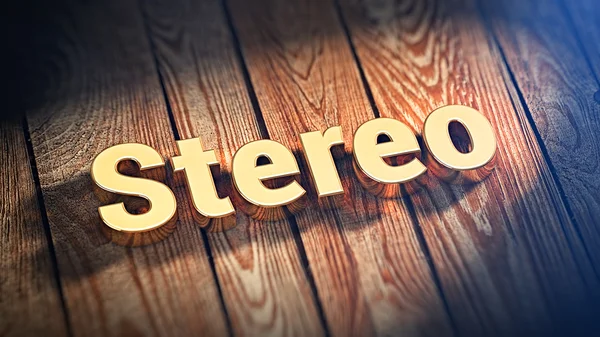 Word Stereo on wood planks — Stock Photo, Image