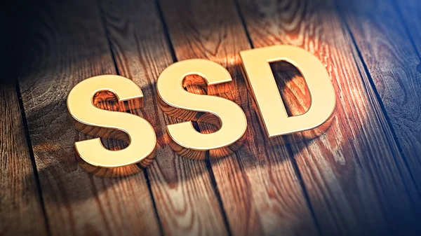 首字母缩略词 Ssd 在木板上 — 图库照片
