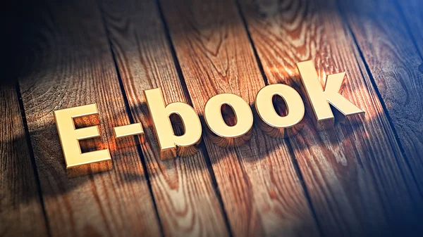 Wort-E-Book auf Holzplanken — Stockfoto