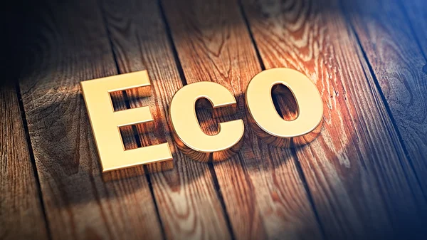 Eco słowo na desek drewnianych — Zdjęcie stockowe