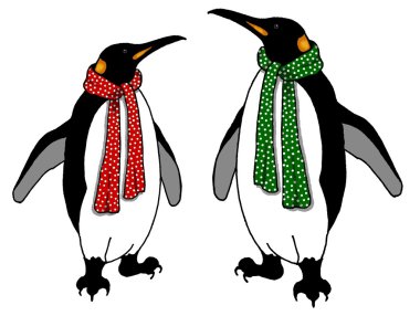 Polka Noktalı eşarp ile iki penguenler