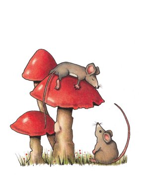 Mouse Sleeping on Toadstool, Color Pencil clipart